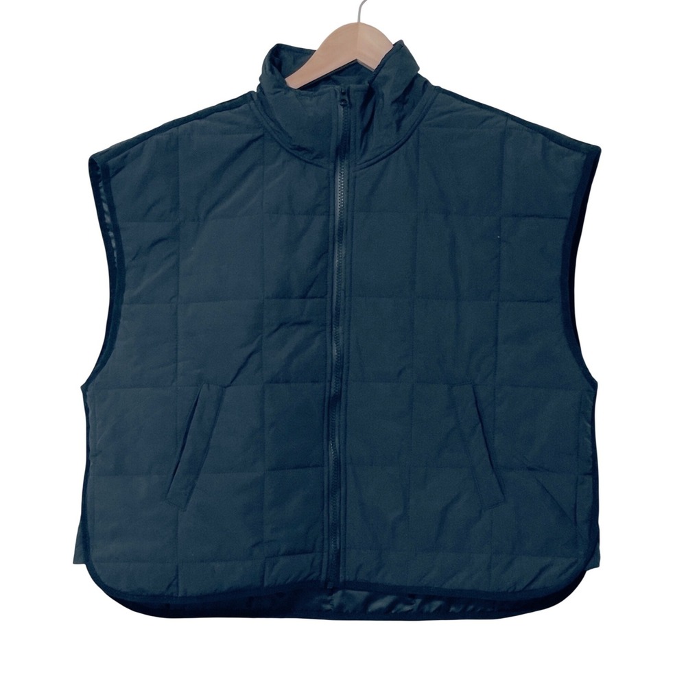 Papermoon Women Quilted Vest Large Black Mock Neck Full‎ Zip Pockets NWT
